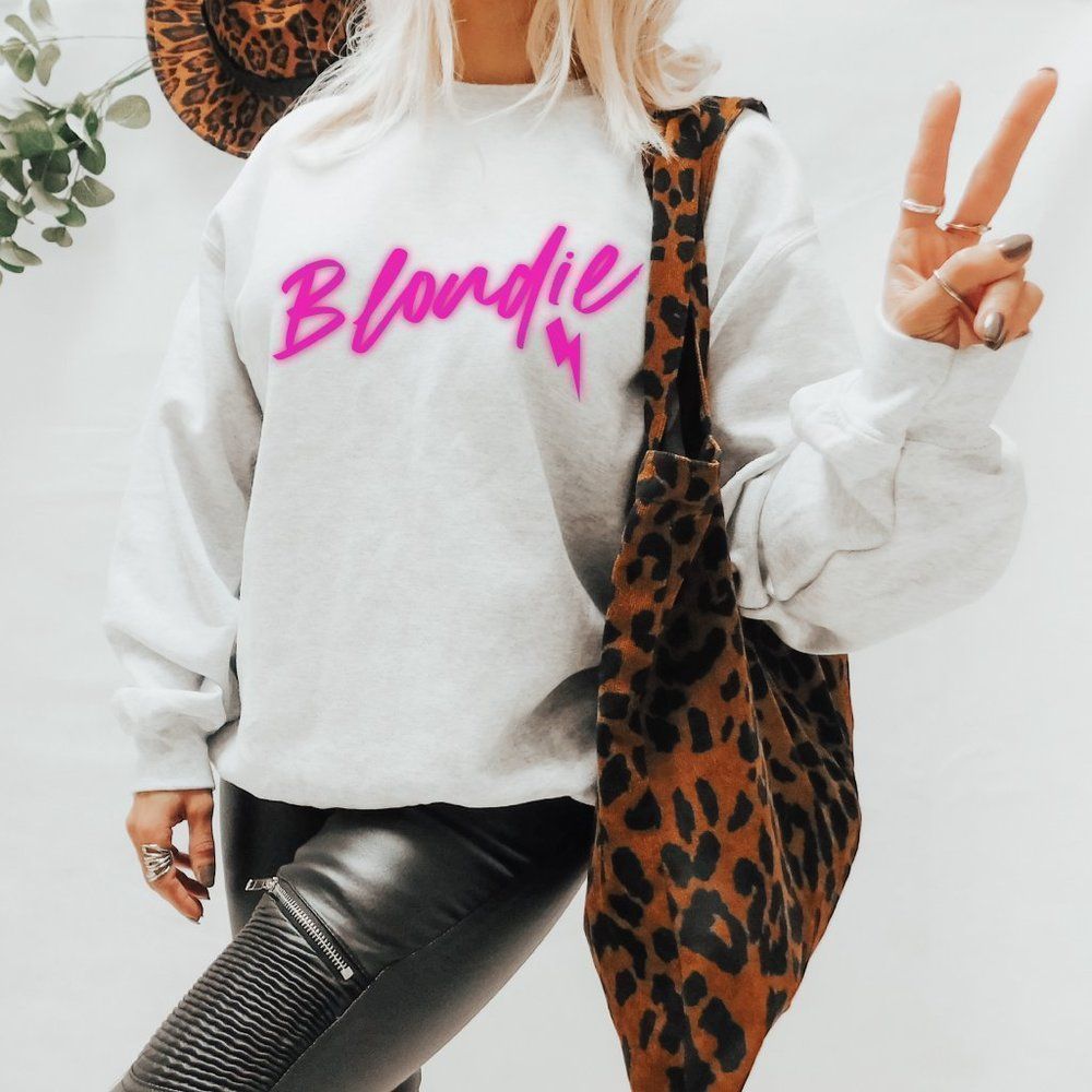 NWT "BLONDIE" Heather Gray and Neon Pink Pullover Cotton Sweatshirt